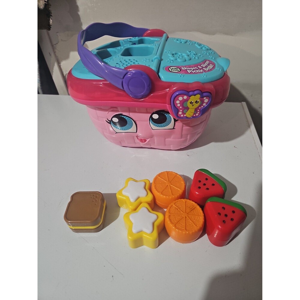 LeapFrog Shapess and Sharing Picnic Basket Pink 7 Shape Pieces VGC Fast Shipping